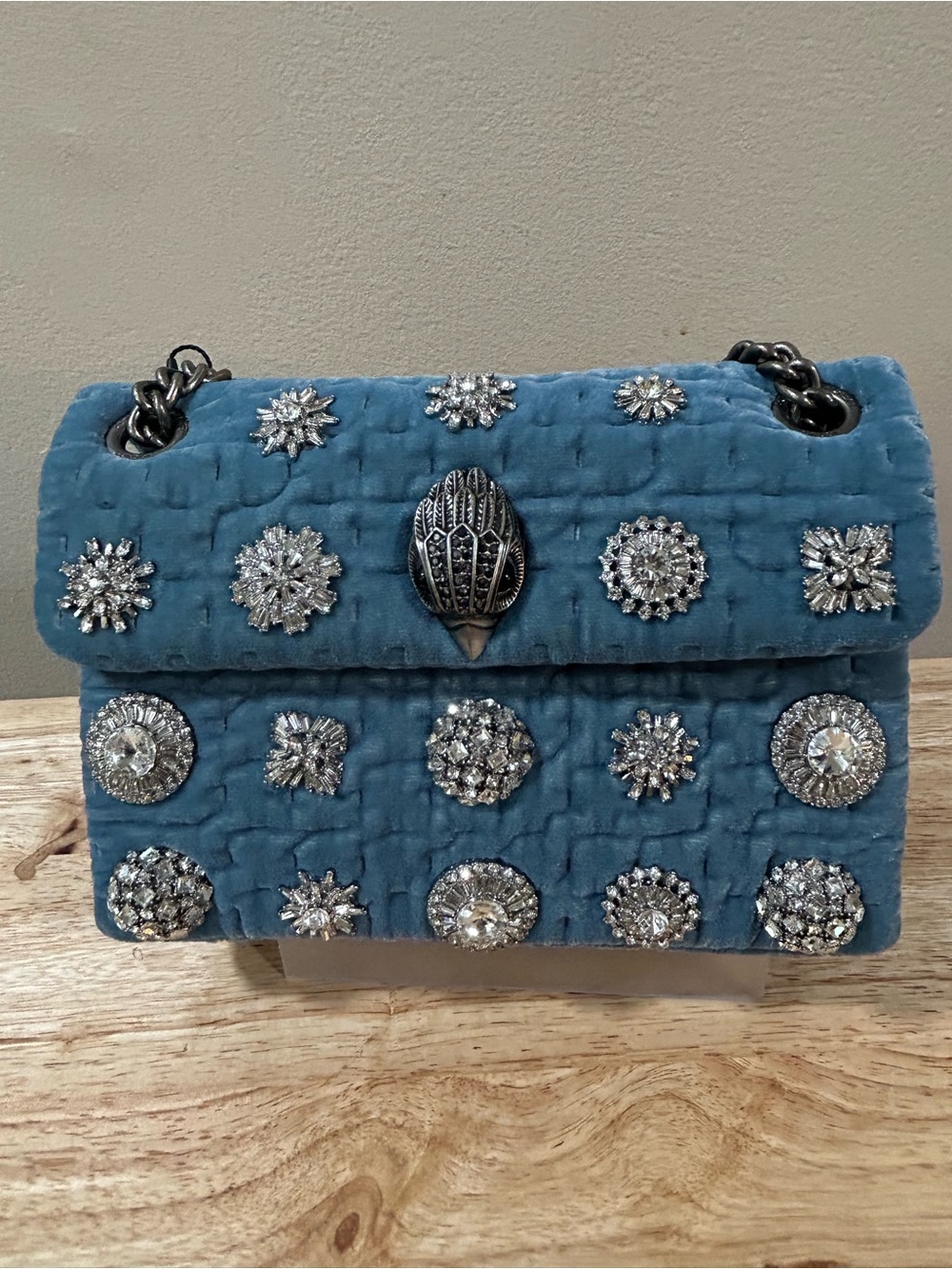 Kurt Geiger Blue Quilted Shoulder Bag with Crystal Embellishments - Picture 10 of 16